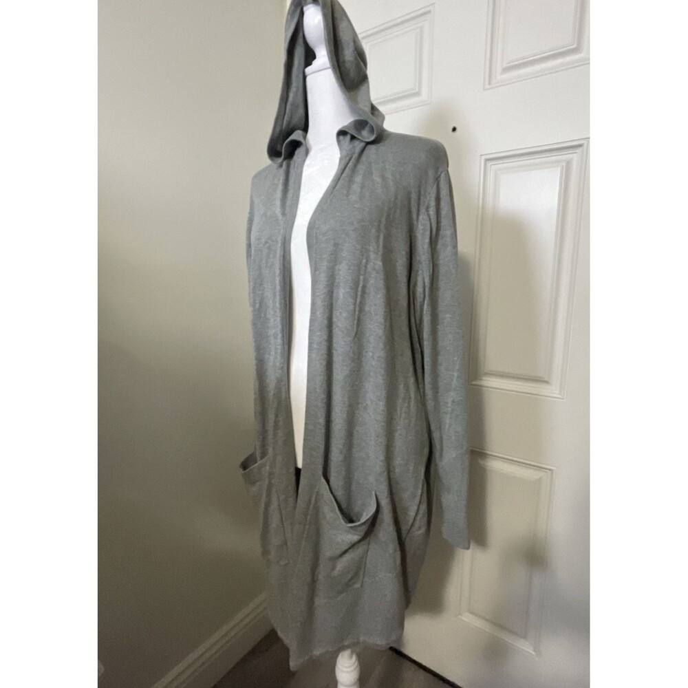 Chicos Women's Gray Cotton Blend Open Front Cardigan Hoodie Sweater Pockets Sz 3 - Picture 7 of 7